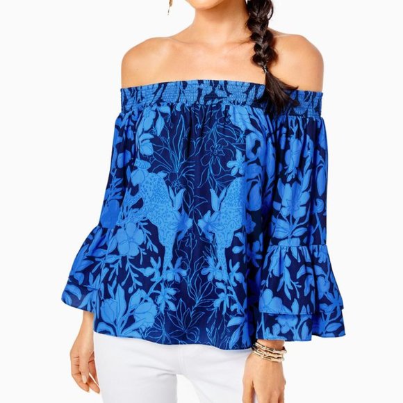 NEW Lilly Pulitzer Kaori off the shoulder Top Blouse sizs M - Picture 4 of 10